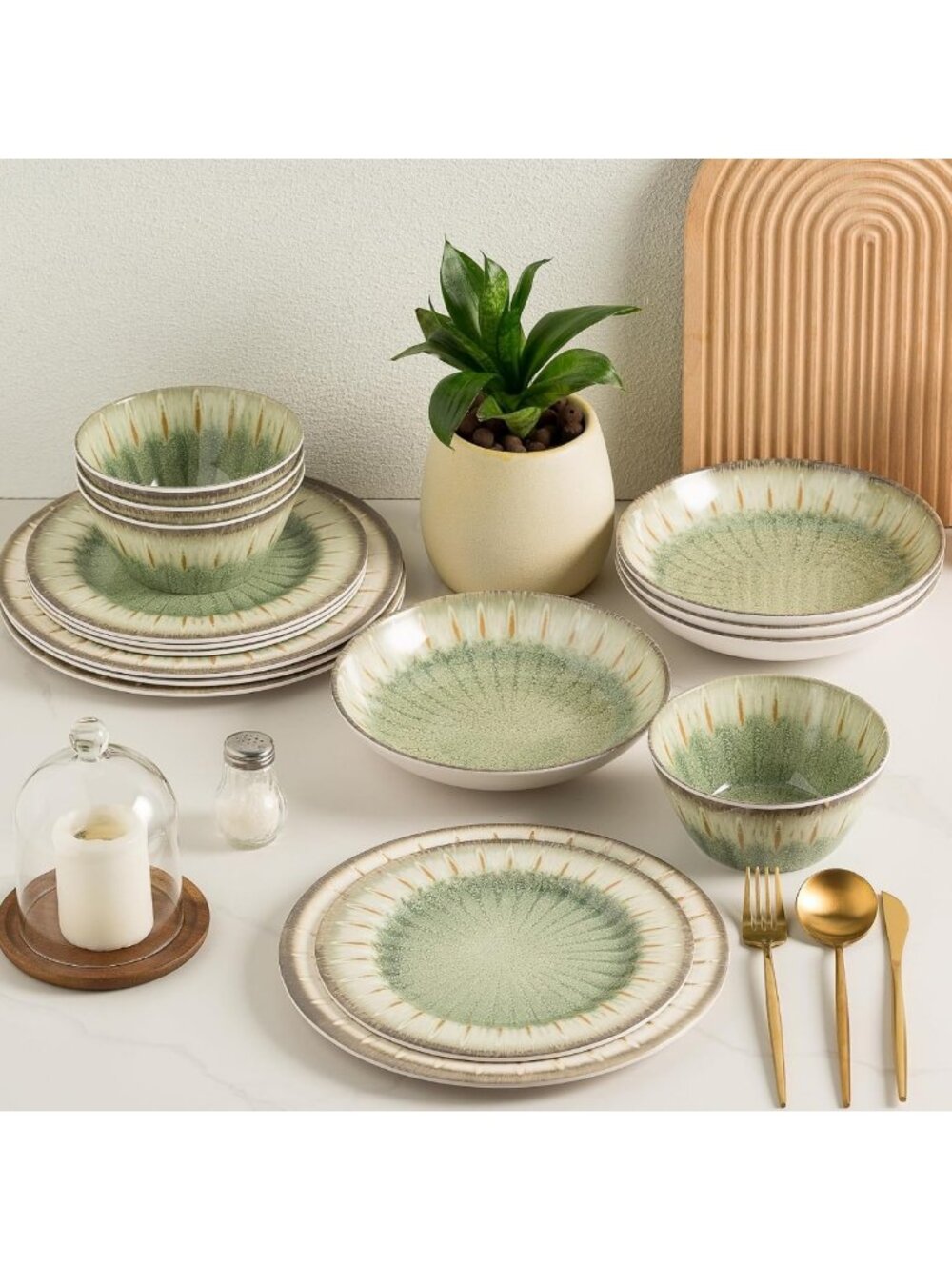 16-Piece Unbreakable Melamine Dinnerware Set for 4 - BPA Free, Indoor/Outdoor